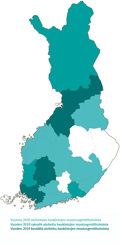 Maakuntaaluekartta jossa värjättynä agenttialueet